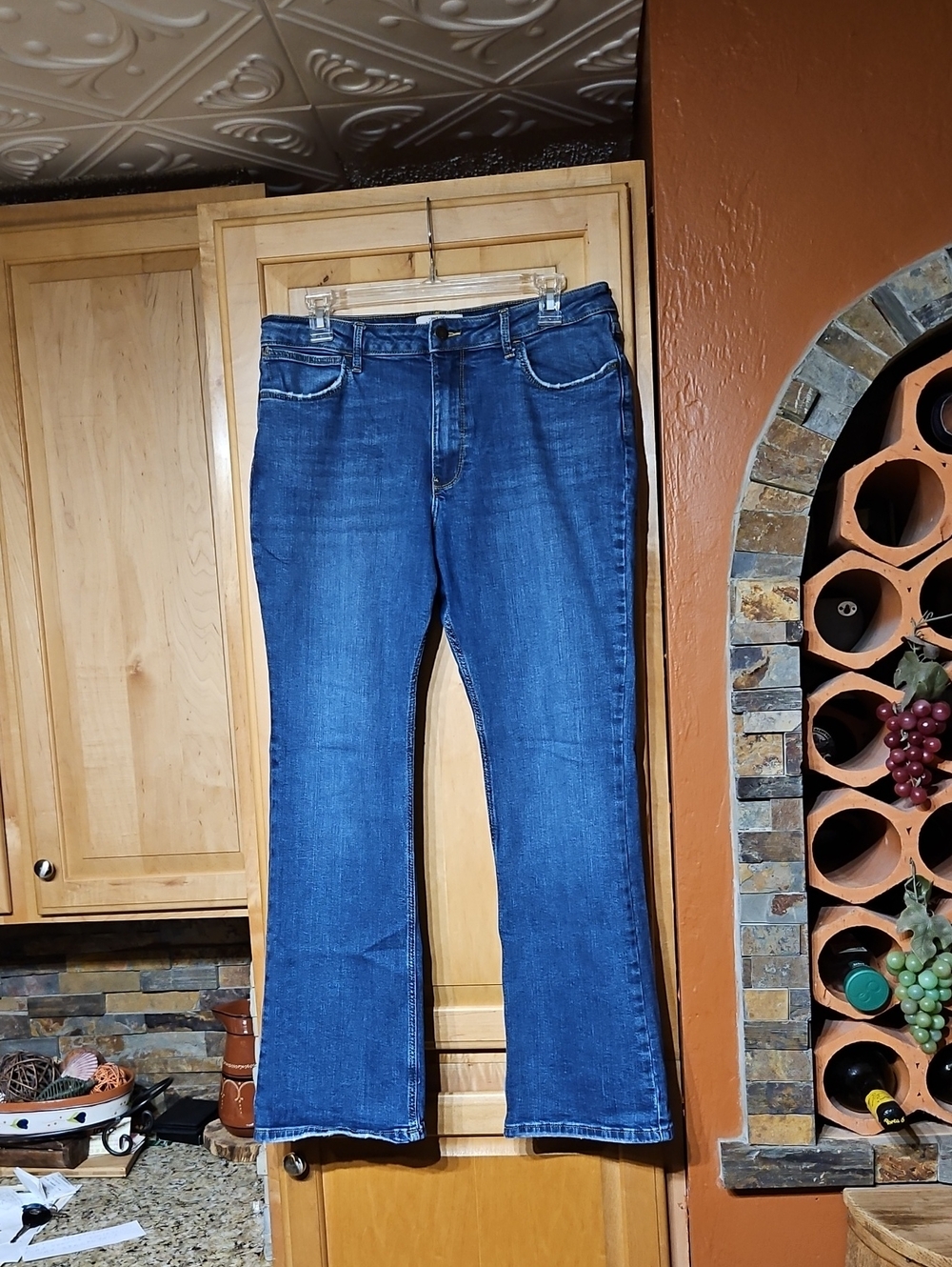 Wrangler High-Rise Bold Boot Cut Jeans Distressed Blue Raw Hem